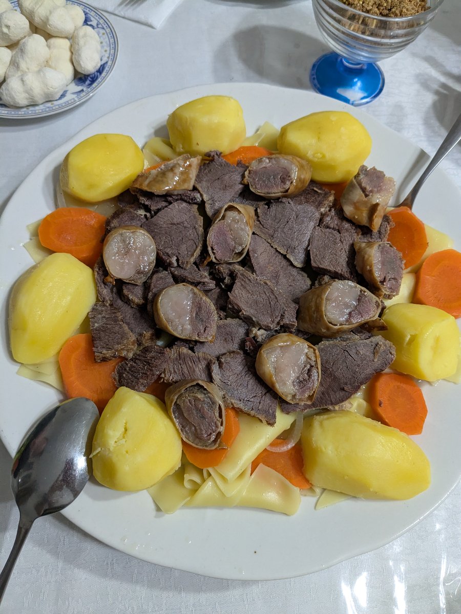 Homecooked horsemeat beshbarmak in Saty village — traditional Kazakh dinner