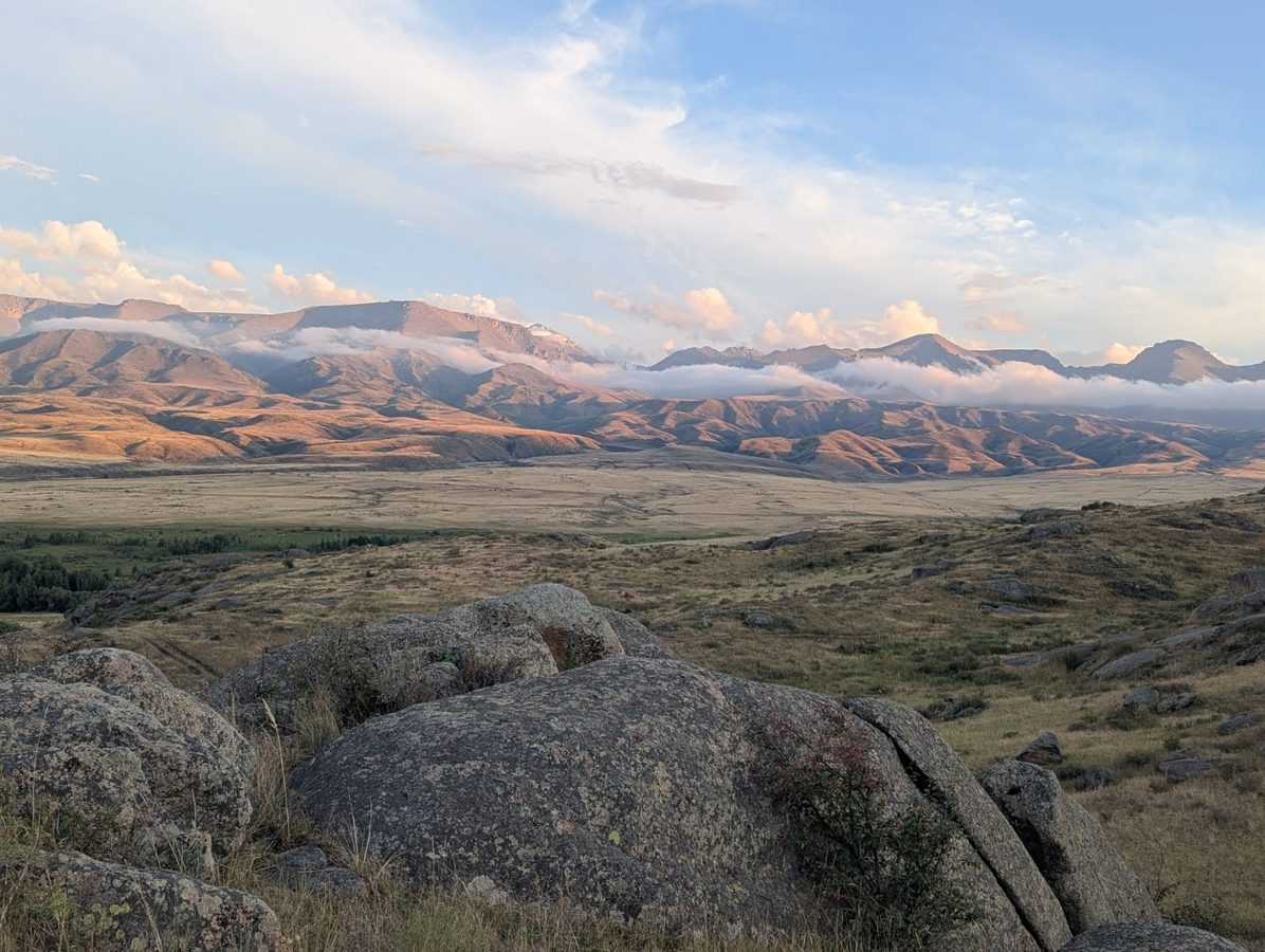 A sweeping view of Southeast Kazakhstan canyons and mountains