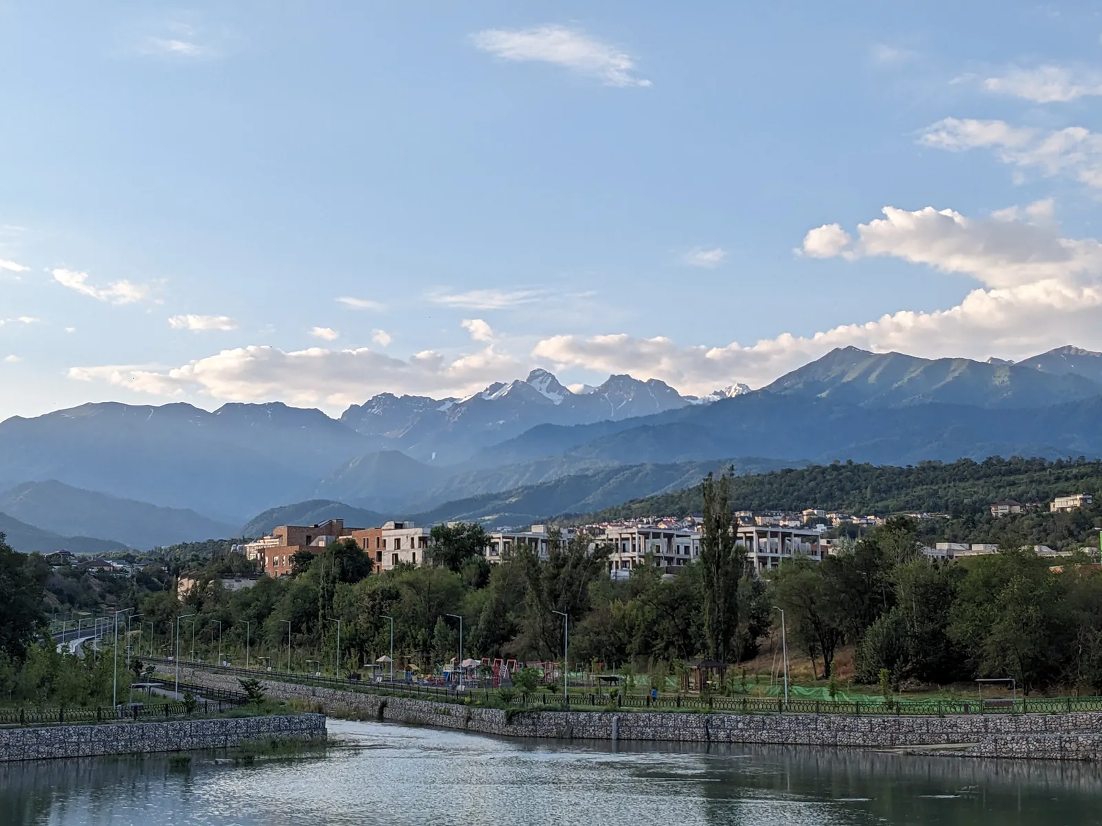 The artificial lake along the Esentai River in Almaty