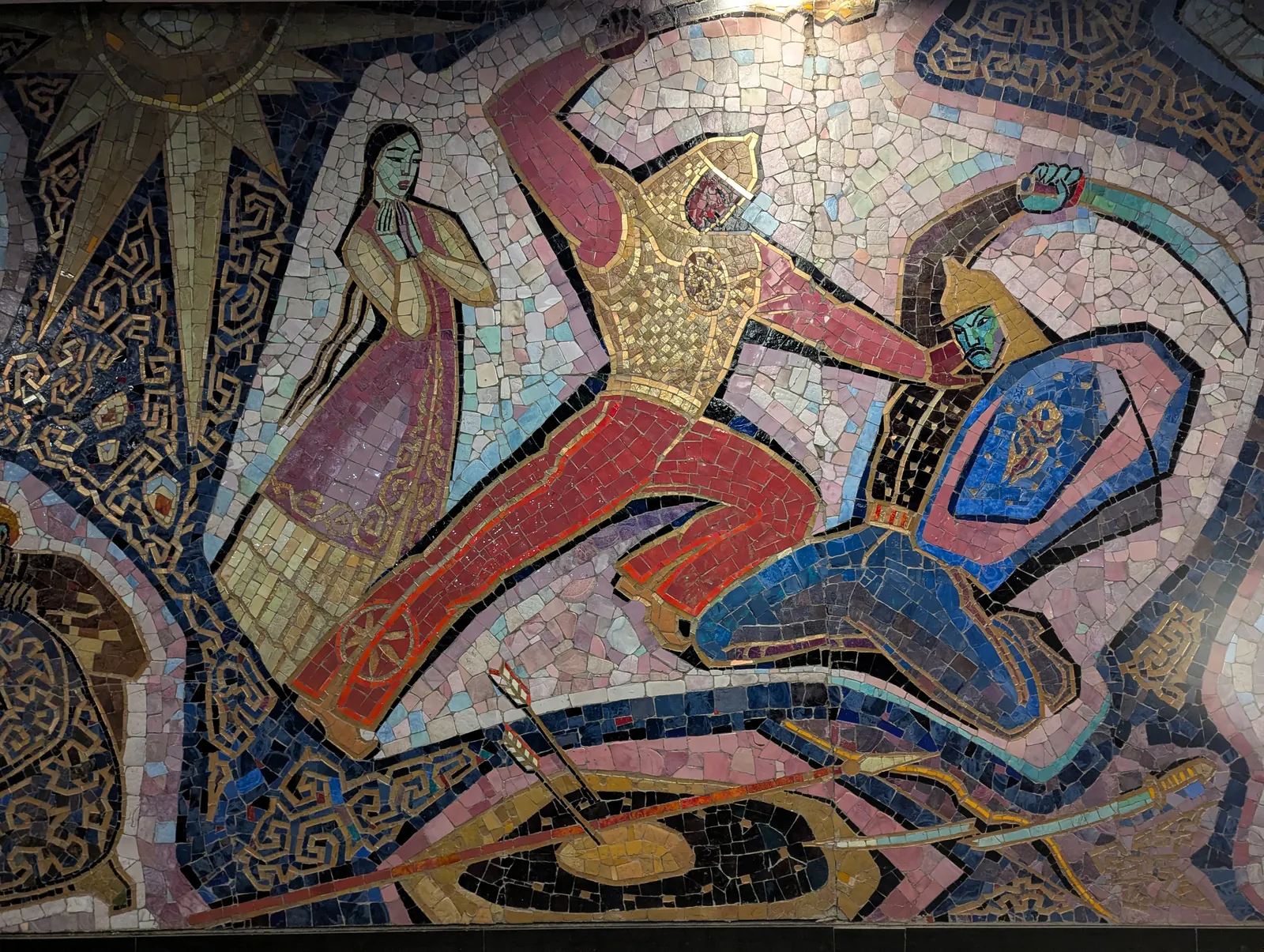 Soviet-era mosaic on the facade of Hotel Almaty
