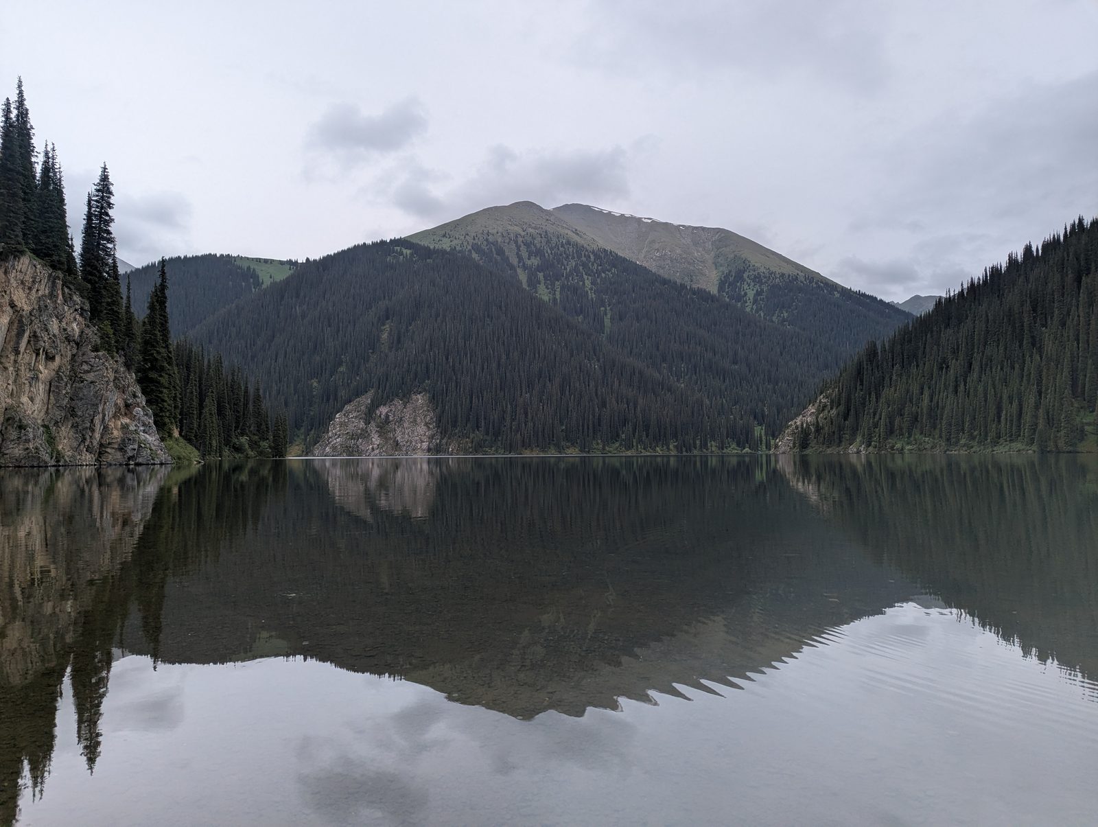 Middle Kolsai Lake — glacial blue water surrounded by pine forest in the Kungey Alatau range, Kazakhstan