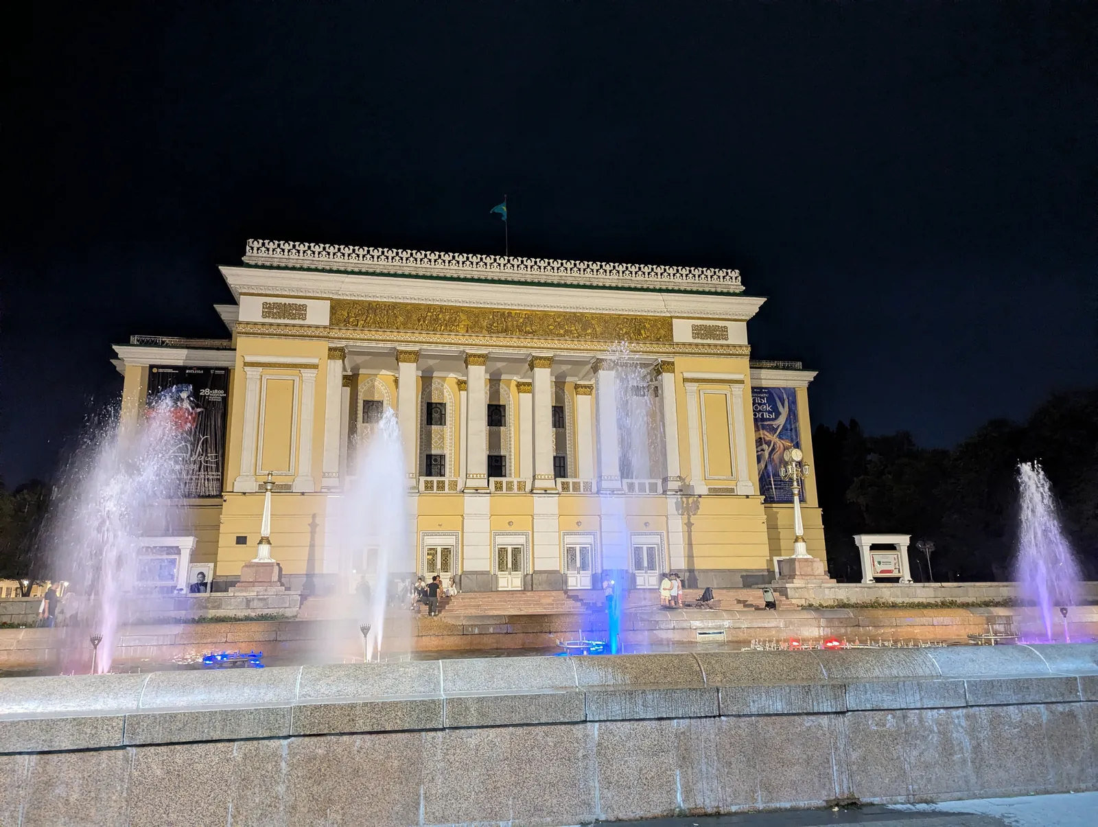 Bronze sculptural fountain on Panfilov street near the Abay Opera House