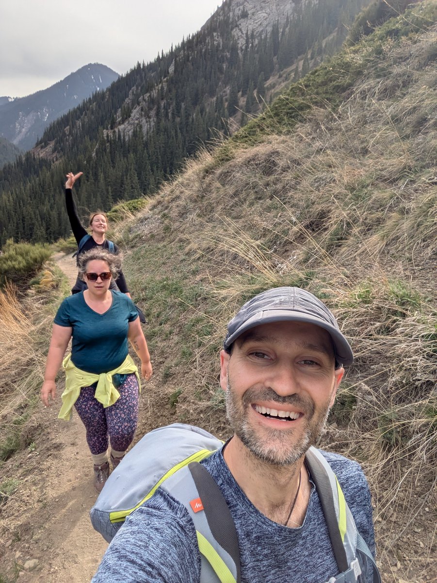 Guests on the Kolsai Lakes trail with mountain views — private guided day hike